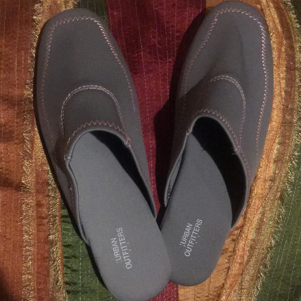 Urban Outfitters grey Mules with pink stitching